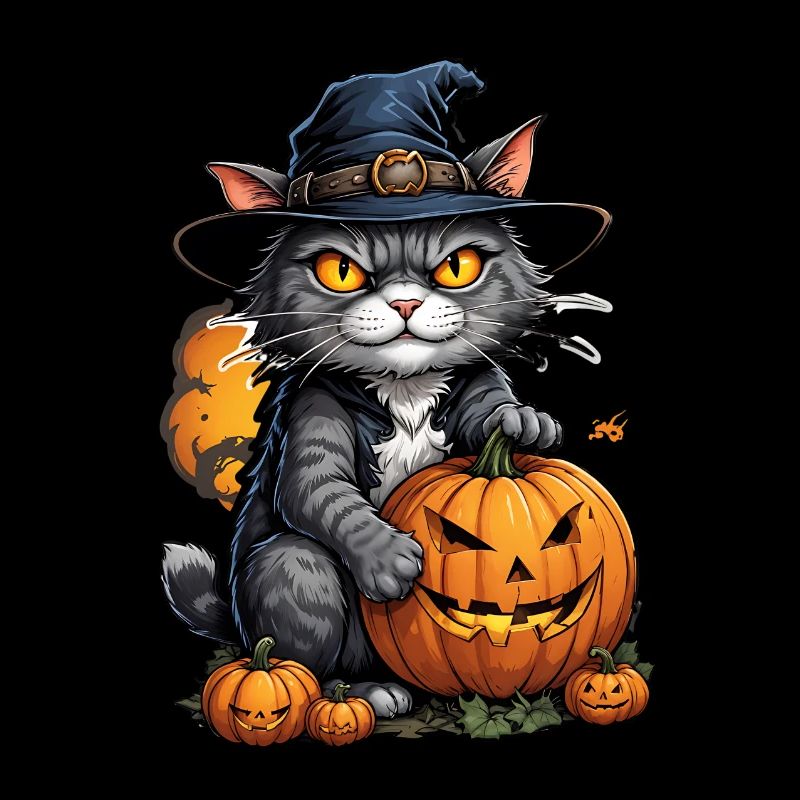 Halloween Cat with Pumpkin