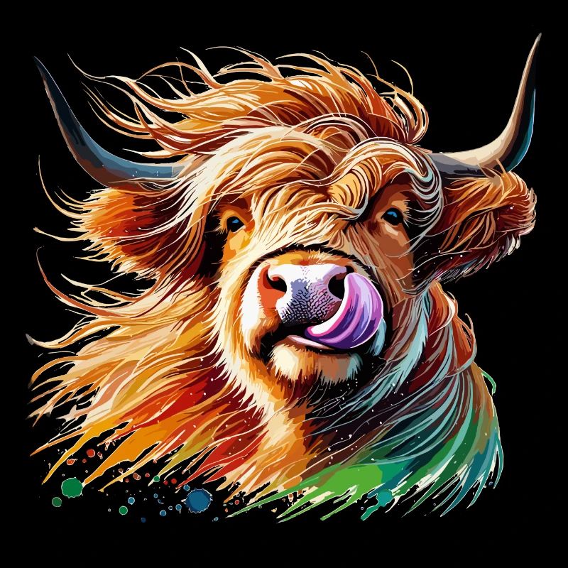 Vache highland aquarelle coloré