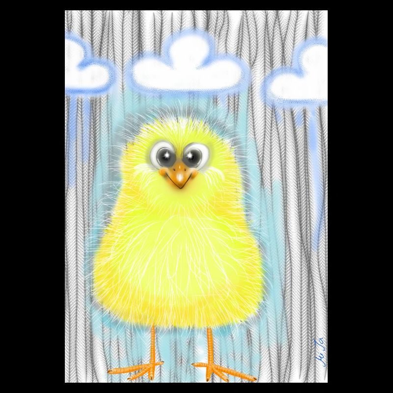 Cute yellow duckling in rain
