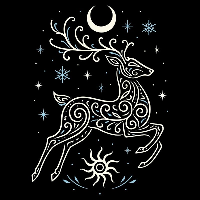 Jumping Yule Deer with Sun & Moon