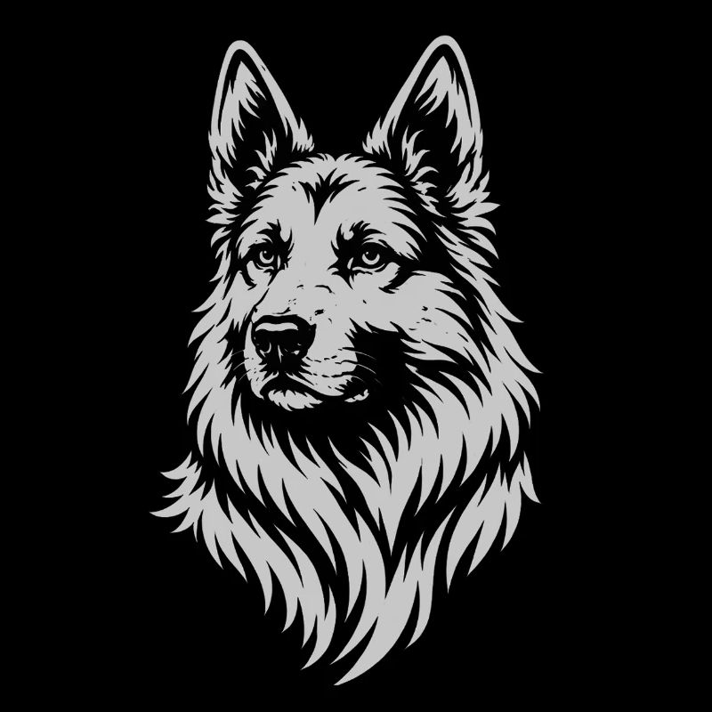 German Shepherd Head in Vector Tattoo Style