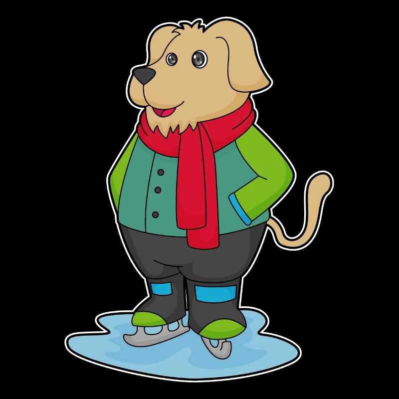 Hund beim Eislaufen mit Schlittschuhe