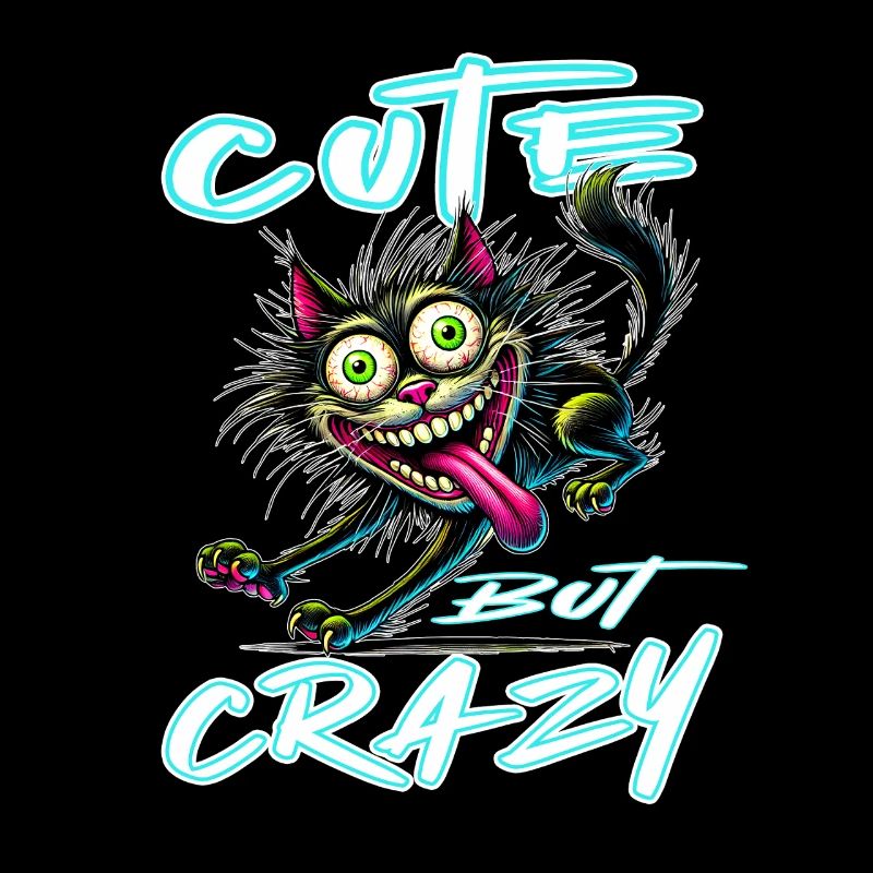 Cute but Crazy Cat Comic Style Funny Motif