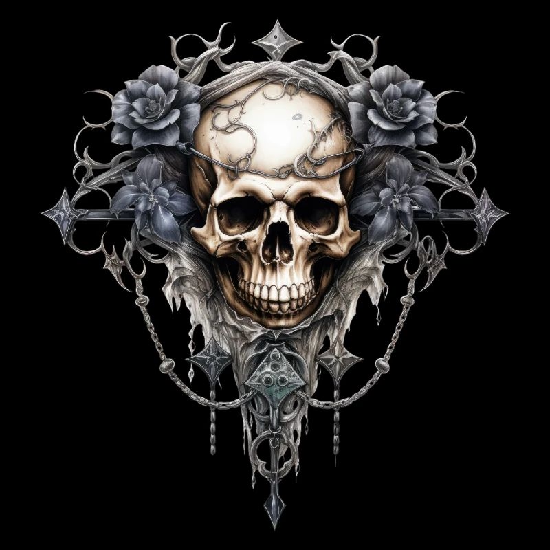 Gothic Art Print with Skull and Roses