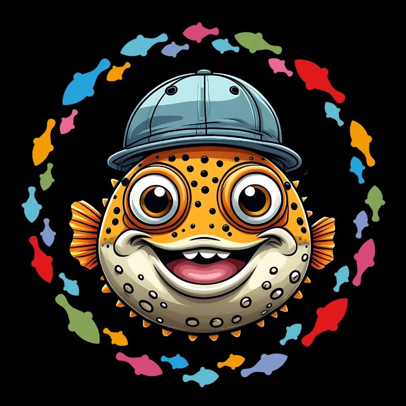 Cool puffer fish with baseball cap
