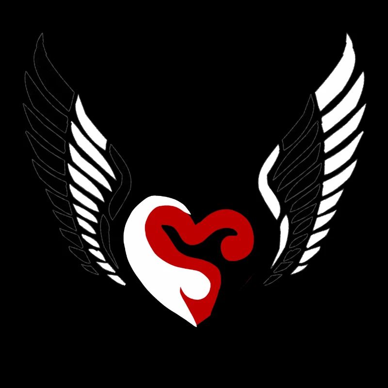 Wings Heart Black White