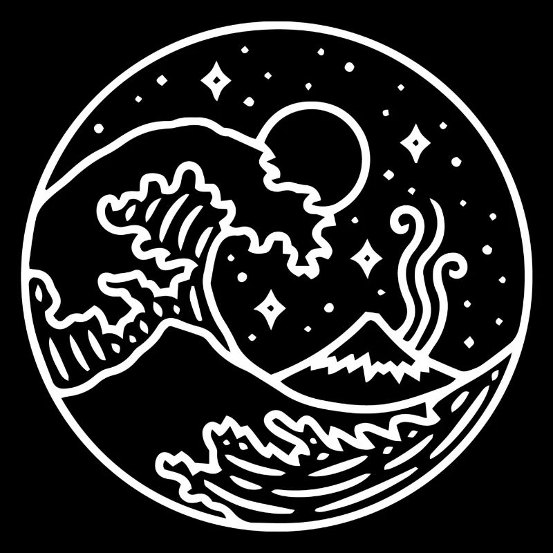 Wave with mountain at night. Gift idea white