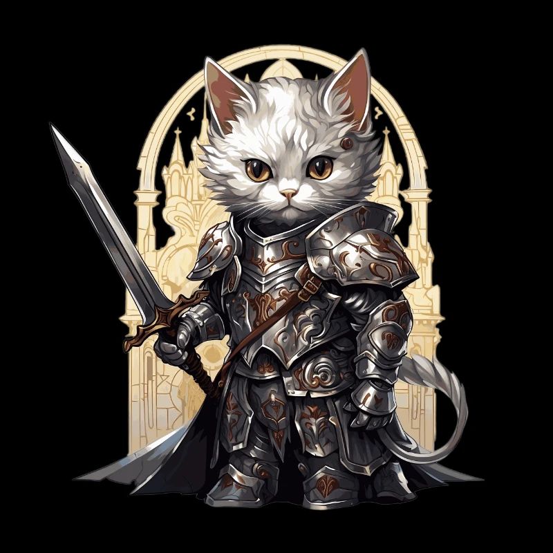 Chat en équipement de chevalier avec épée longue, AI Gen