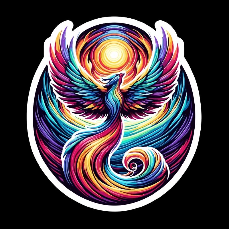 Psychedelisches Regenbogen-Phönix-T-Shirt Design