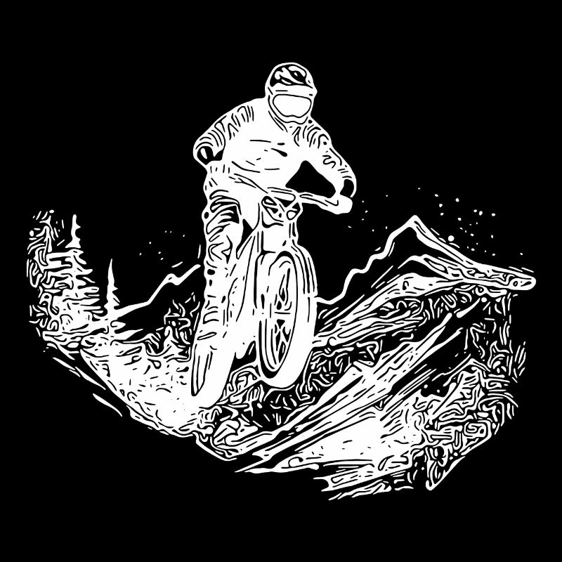 Mountain biker forest path mountain downhill