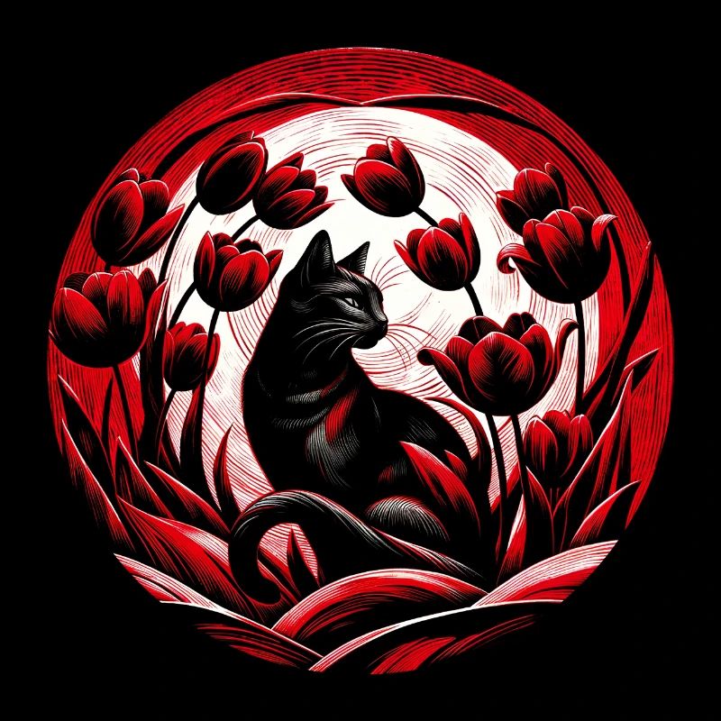 Black Cat Red Tulips