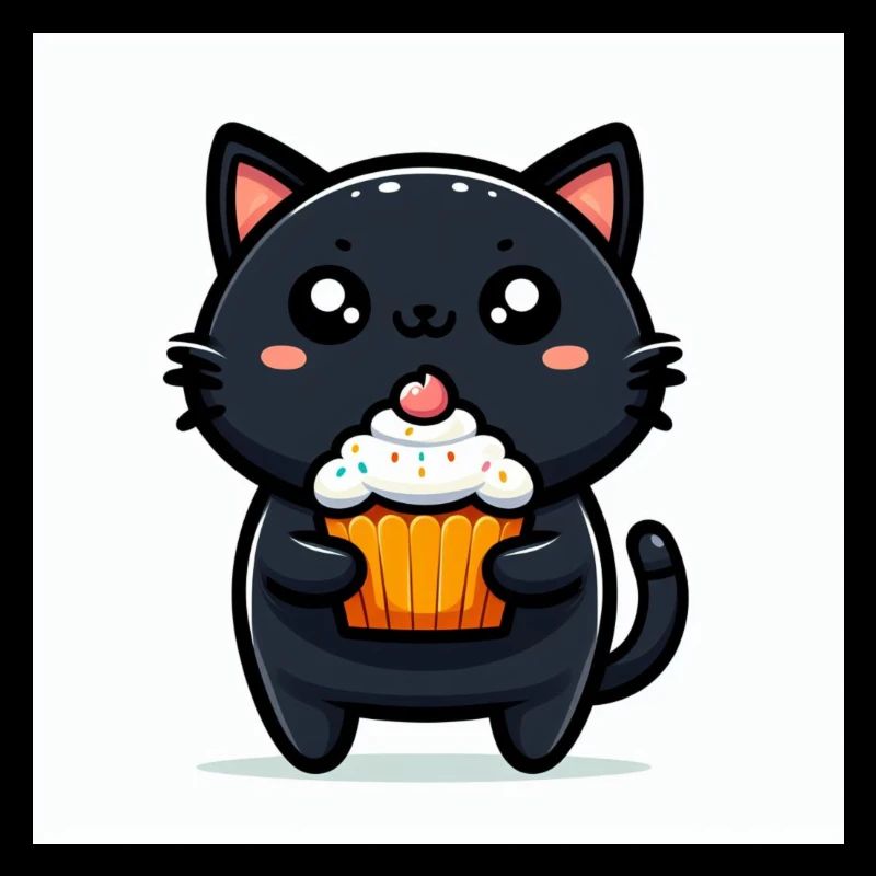 Sweet Kitty Schwarz sitzend mit Cupcake