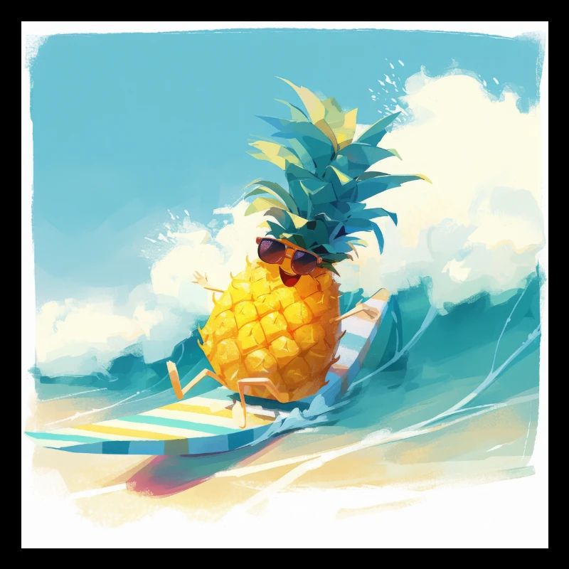 Funny pineapple surfing on the waves