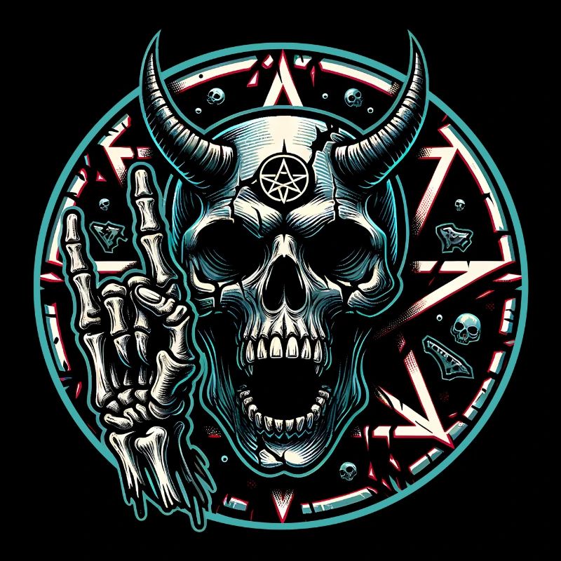 Skull with horns pentagram makes devil horns