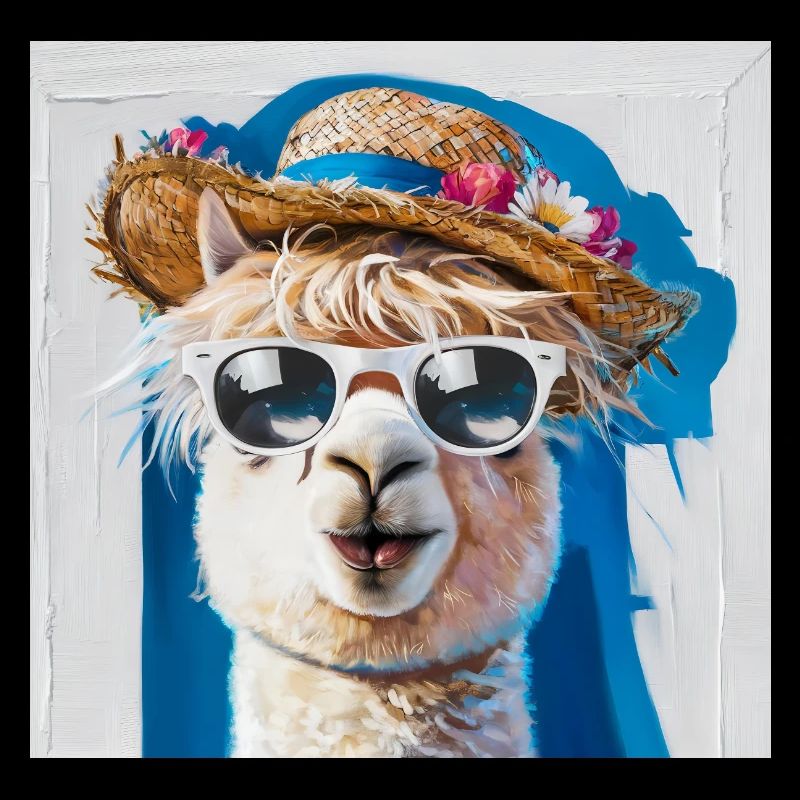 Alpaga avec chapeau et fleurs
