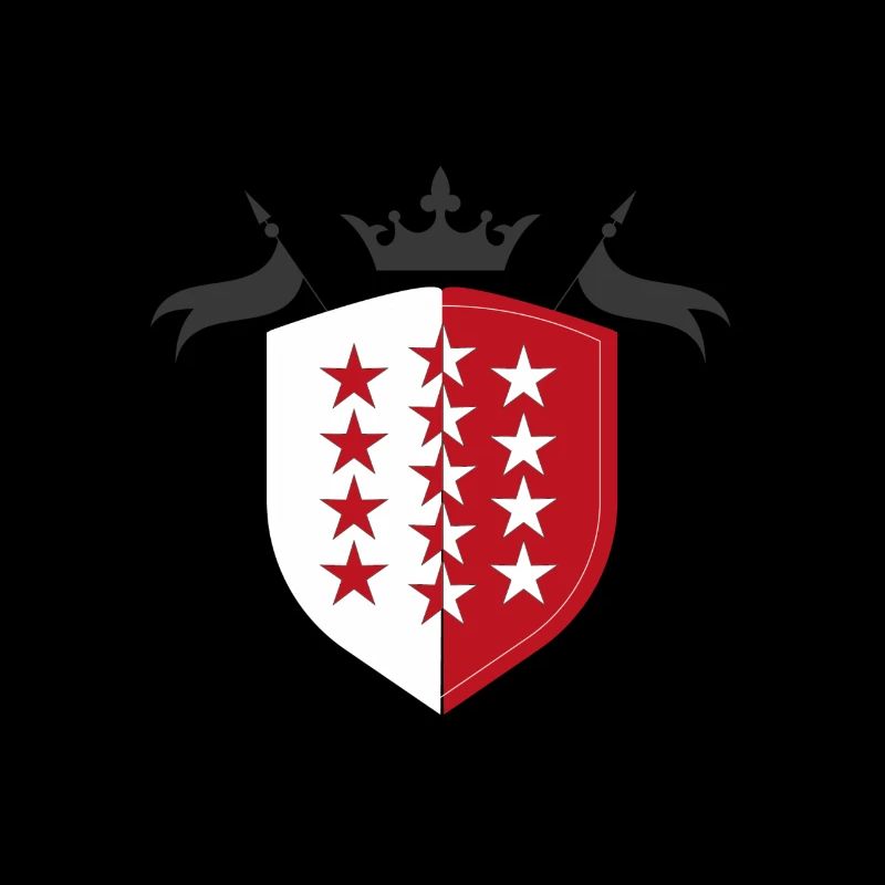 Drapeau du Valais avec couronne et drapeaux