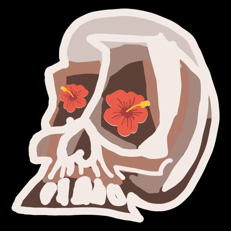 Totenkopf mit Hibiskus Blüten