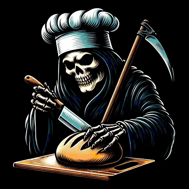 Skull Skeleton Reaper Cuts Bread