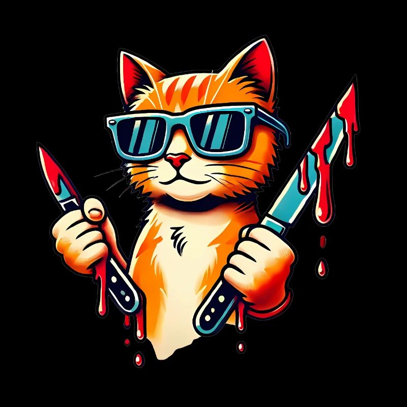 Chat Cool Avec Des Couteaux Pop Art Design