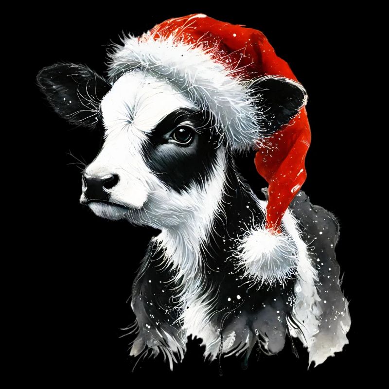 Weihnachtskalb mit Nikolausmütze