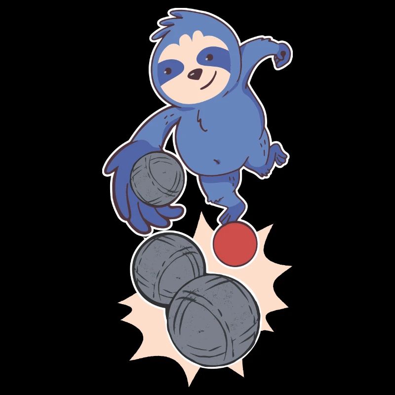 Sloth boules player throws boules balls petanque