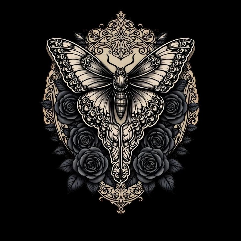 Moth with black roses