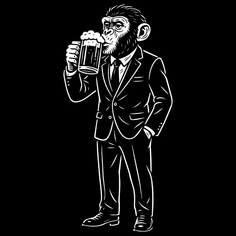 Chimp in a Suit Drinking Beer