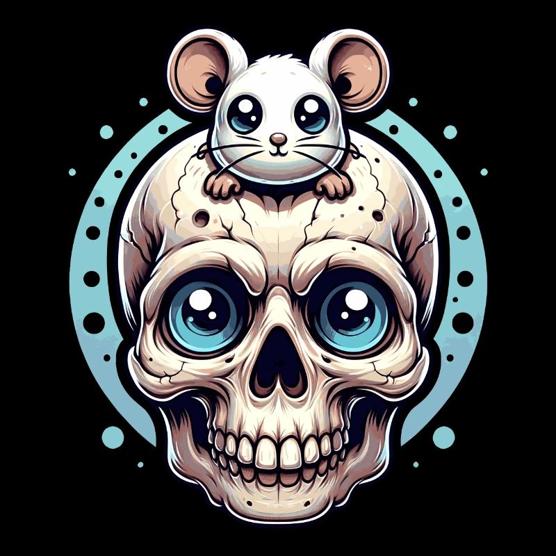 Skull with cute little mouse on forehead