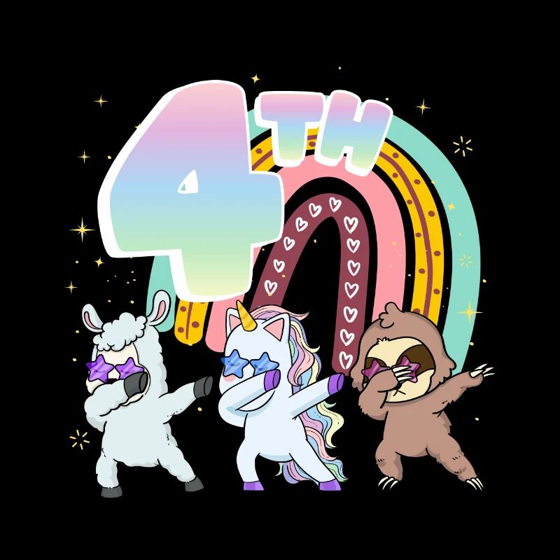 4th Birthday Dabbing Llama Unicorn Sloth | 4.