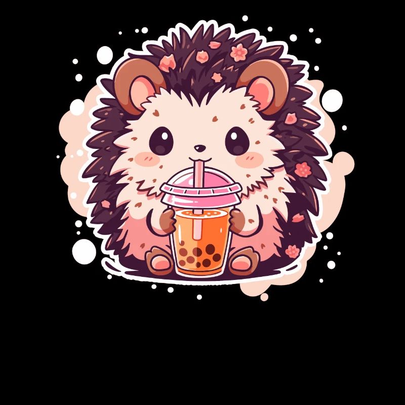 Kawaii Hedgehog Drinks Boba Bubble Tea Chibi