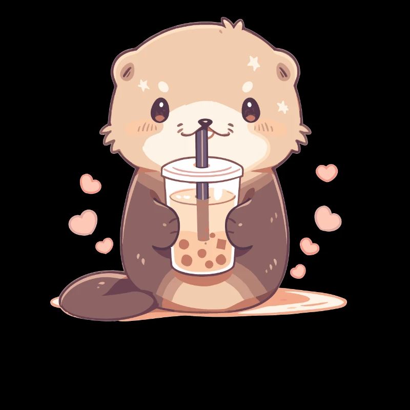 Kawaii Otter Drinks Boba Bubble Tea Chibi
