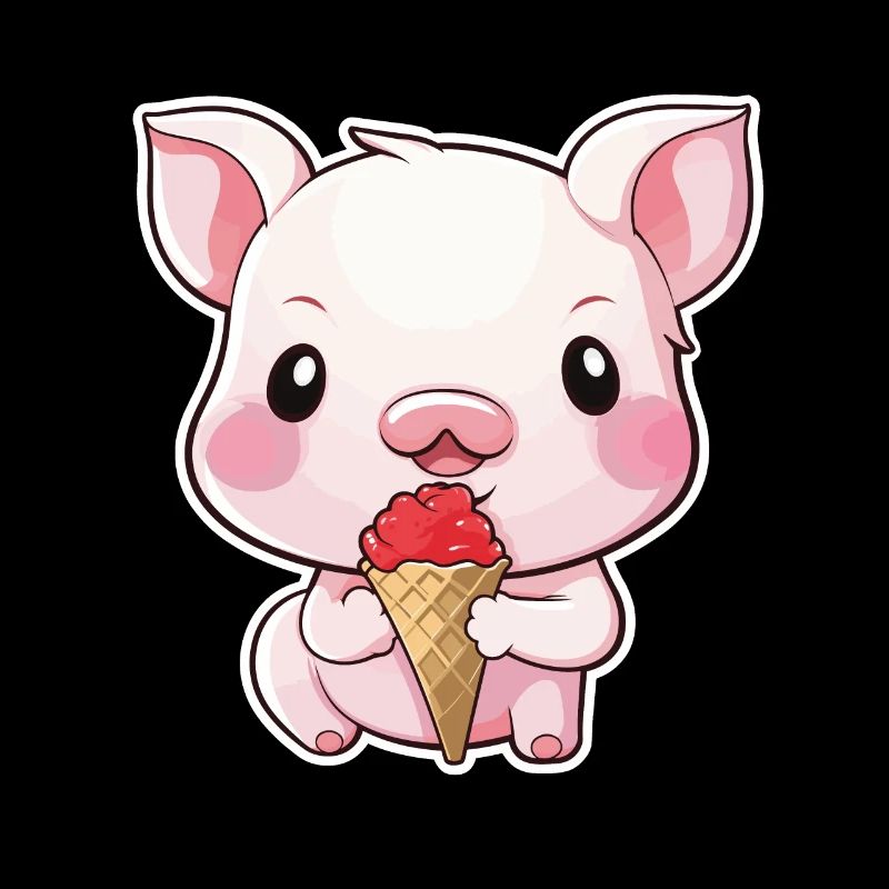 Cochon très mignon mangeant de la crème glacée