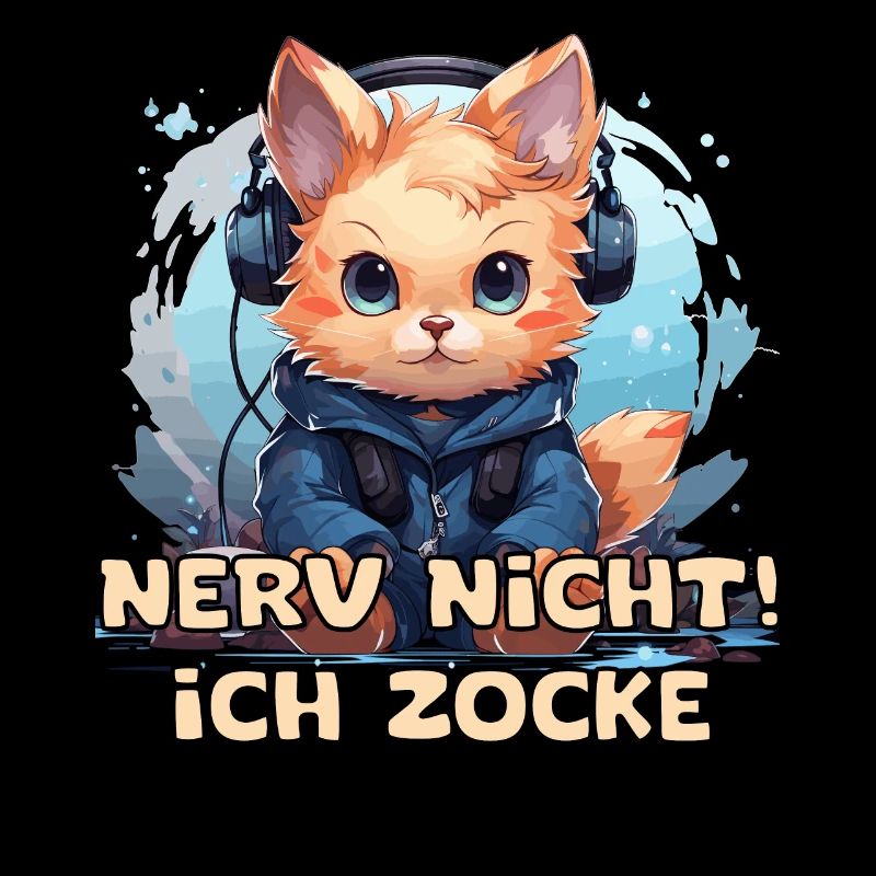 Lustige Katze mit Kopfhörer beim Zocken mit Spruch