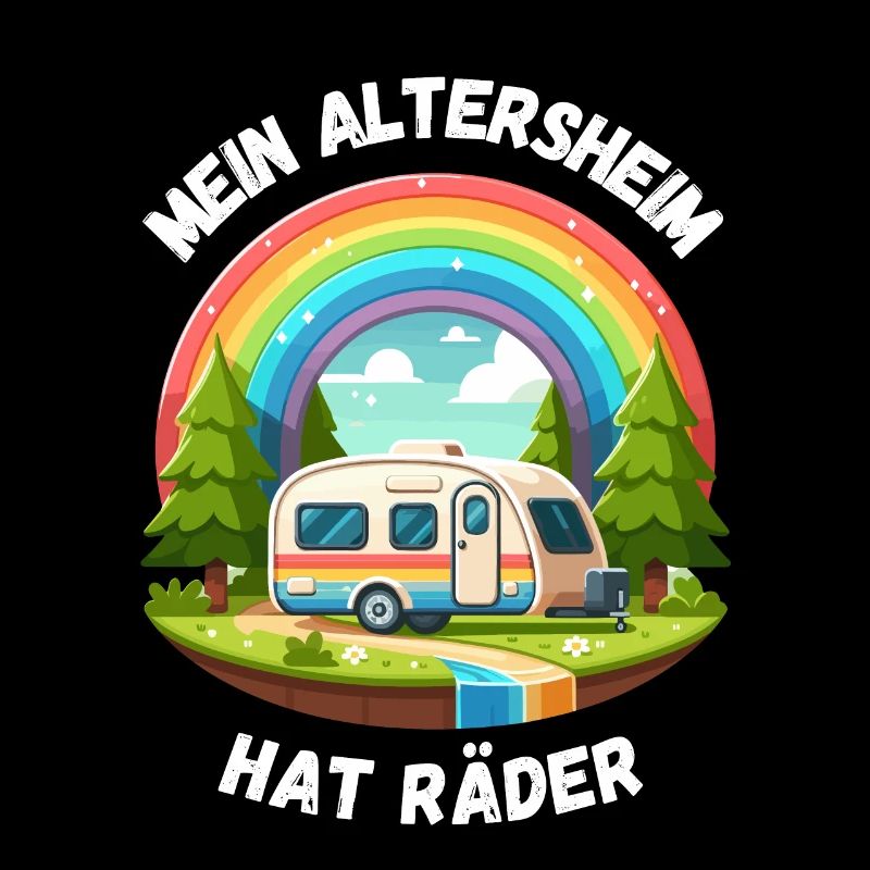 Rente Ruhestand Camping Caravan Regenbogen Rentner