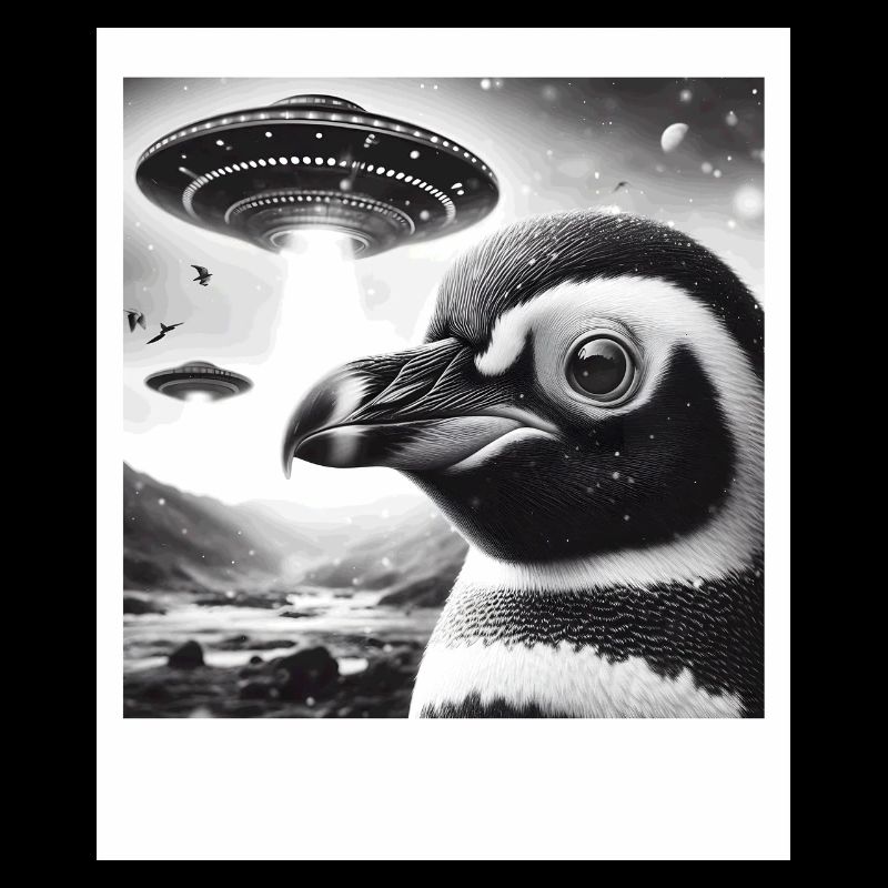 Penguin Sci-Fi Funny Graphic Selfie with UFOs Weir