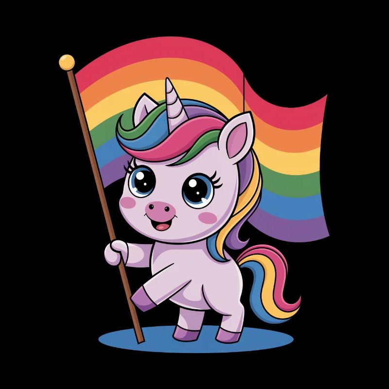Licorne mignonne avec drapeau arc-en-ciel