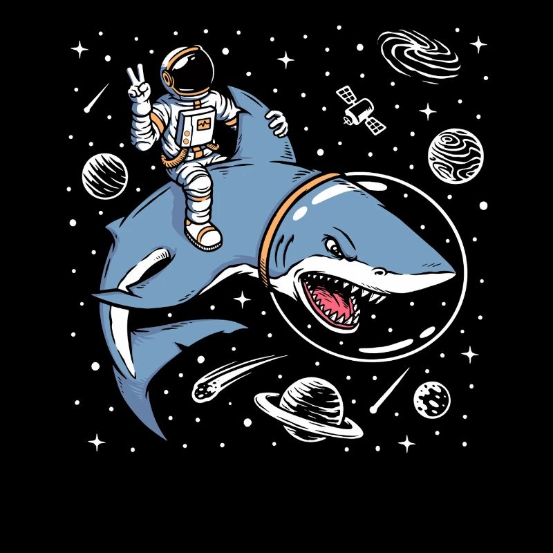 Astronaute chevauchant un requin de l’espace