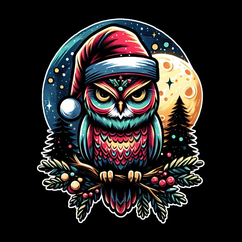 Petit hibou de Noël dans la forêt d’hiver Forêt de Noël