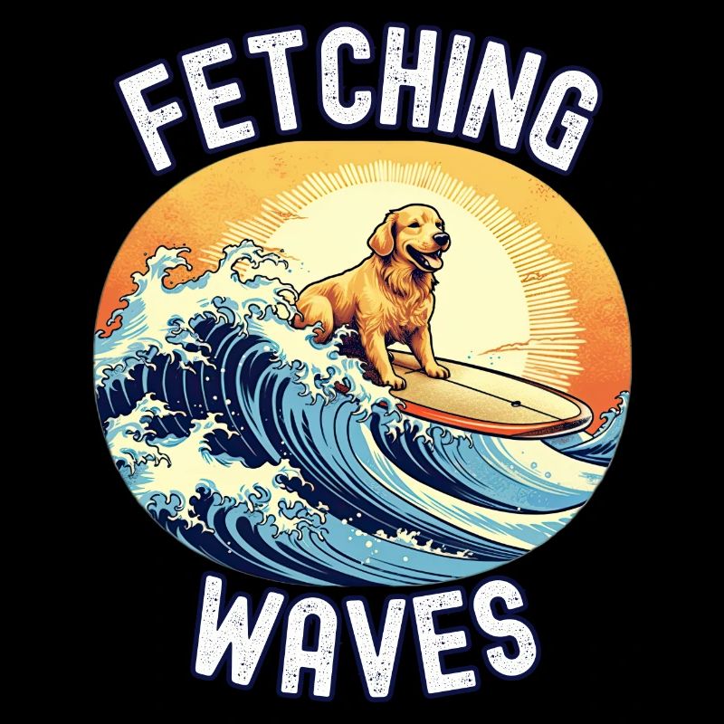 Fetching Waves : Retriever-Hund auf einem Surfbrett