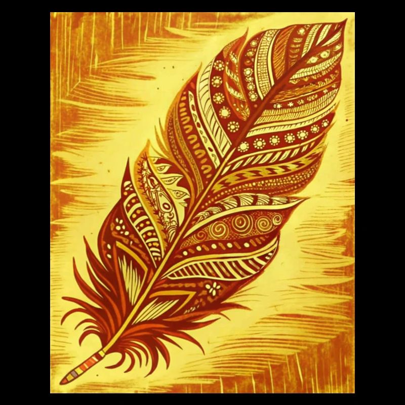 une plume avec des motifs et des couleurs complexes