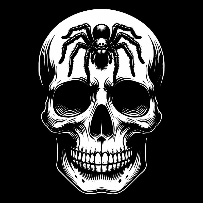 Skull mit großer Spinne auf der Stirn