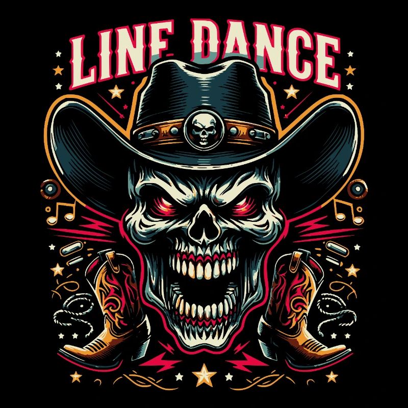 Line Dance Skull with Stetson and Boots and Lasso