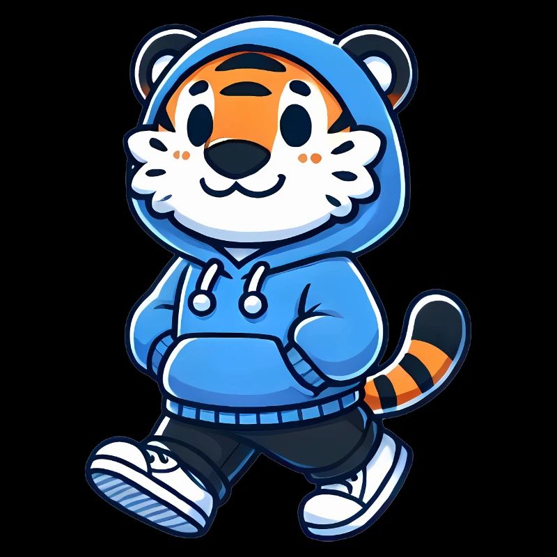 Cooles Tiger-Maskottchen im blauen Kapuzenpullover