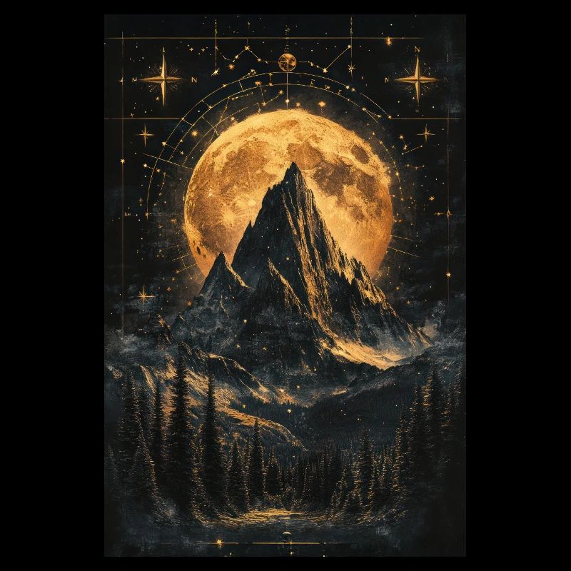 Lune dorée sur les pics mystiques