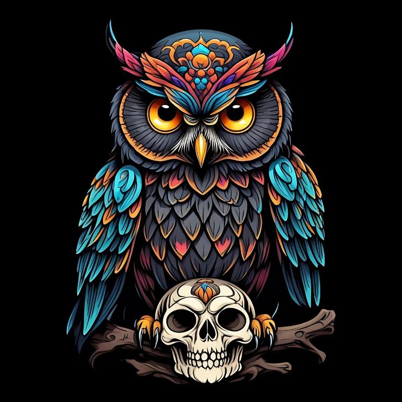Dekorative bunte Eule mit Schädel