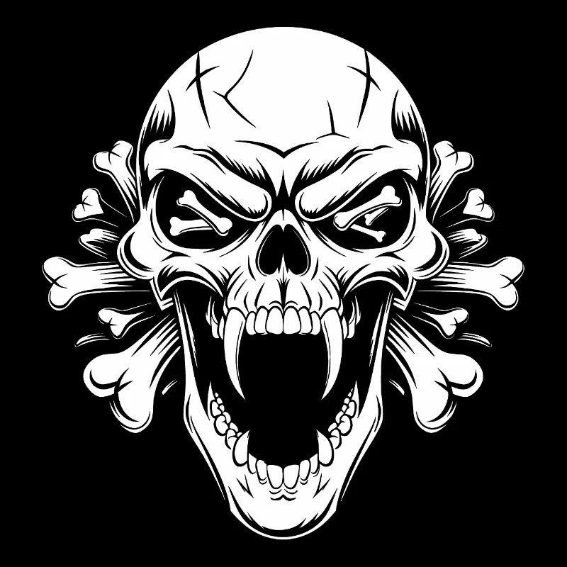 Angry skull with long teeth
