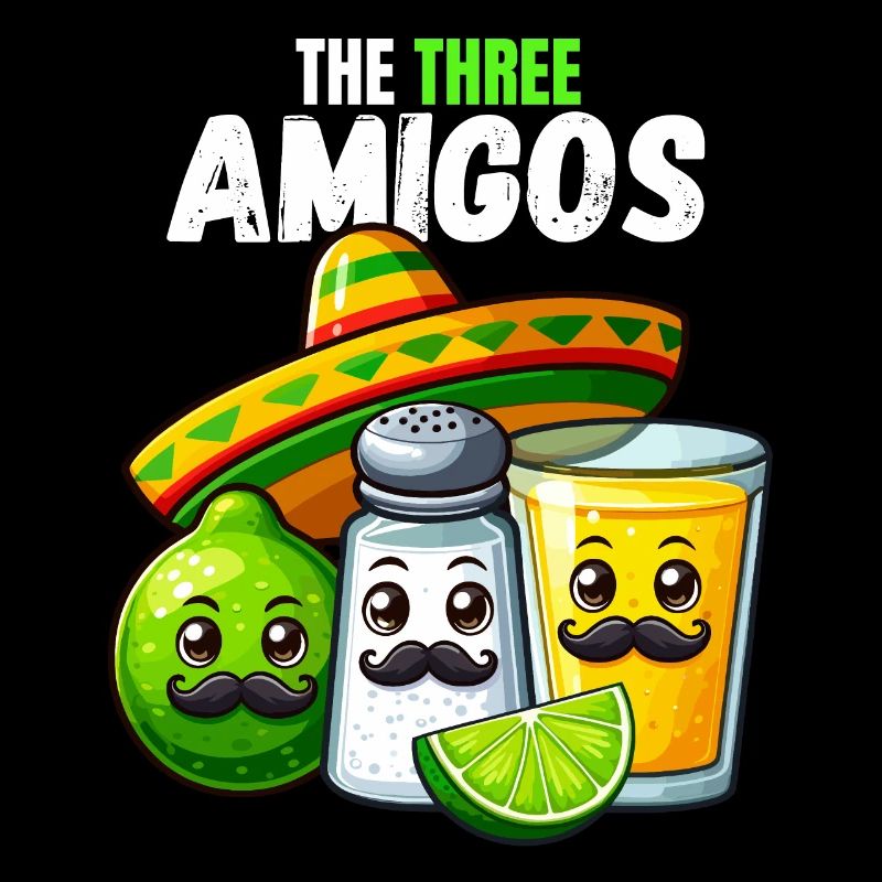 Three Amigos Tequila Lime Salt Sombrero Funny