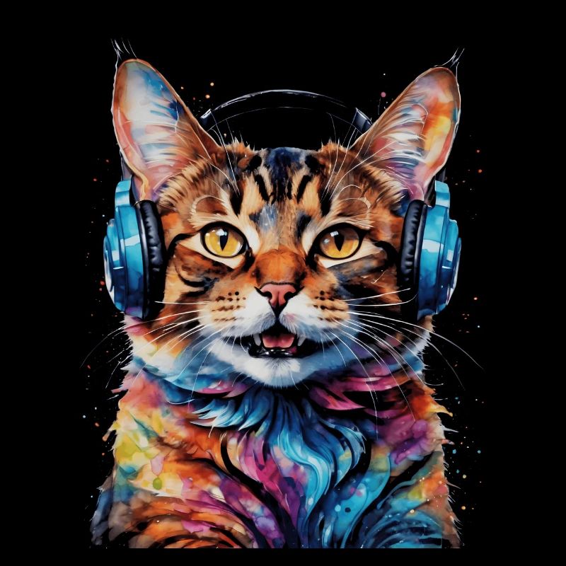 Katze Kopfhörer Bunt Lustig Tier Design Print