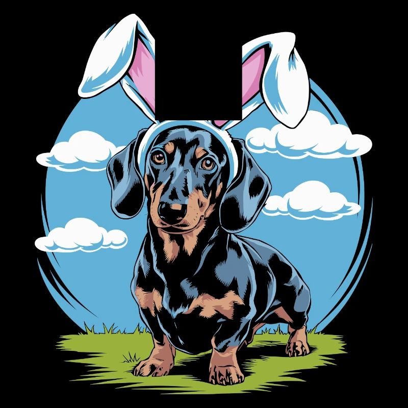 Funny dachshund with rabbit ears