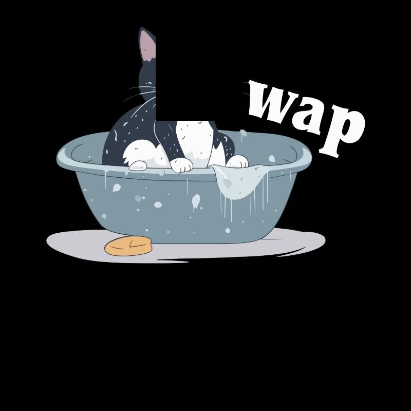 Calm Cat In Bath With Wap Lettering